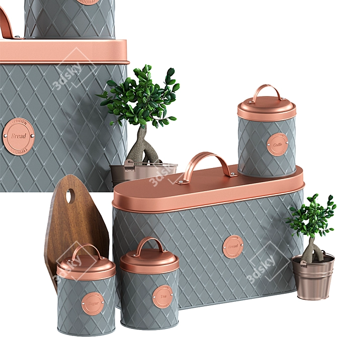 Rustic Copper Lid Storage Canisters 3D model image 1