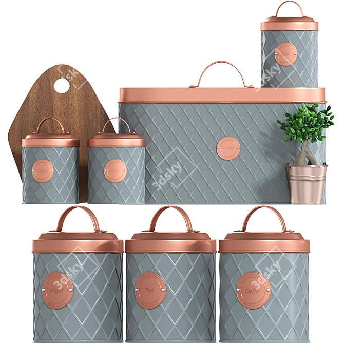 Rustic Copper Lid Storage Canisters 3D model image 2