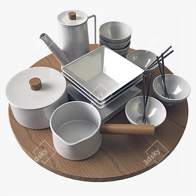 Elegant Oriental Crockery Set 3D model image 1