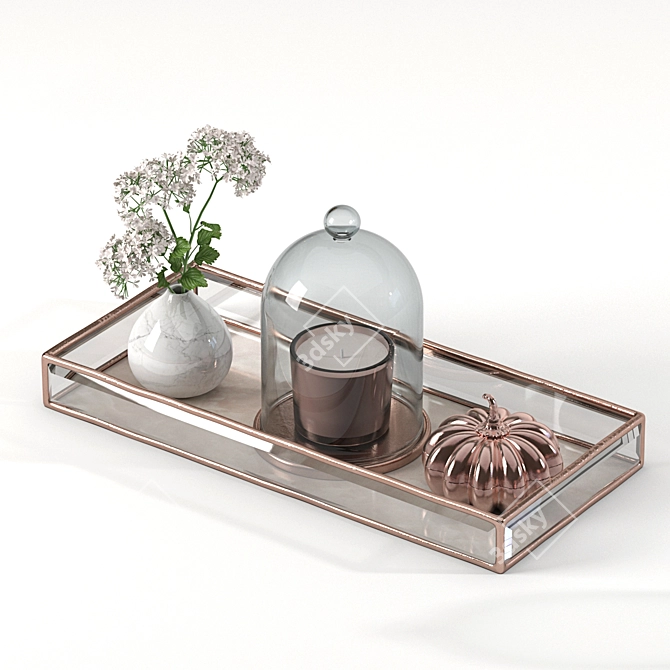 Rose Gold Table Set: Modern Glass Tray + Accessories 3D model image 3