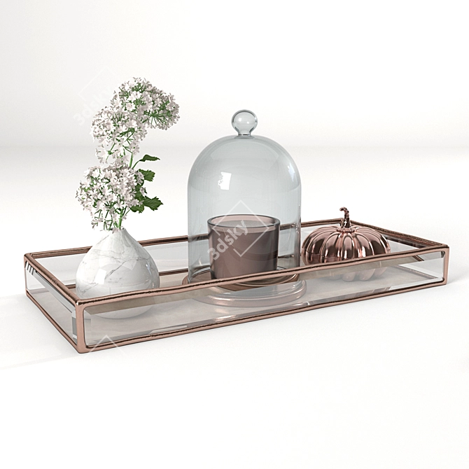 Rose Gold Table Set: Modern Glass Tray + Accessories 3D model image 4