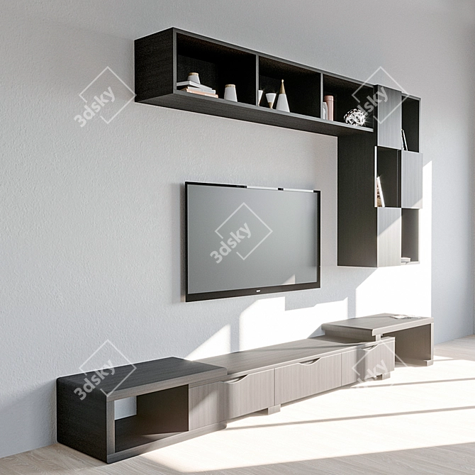 Modern Wooden TV Stand with Showcase 3D model image 2