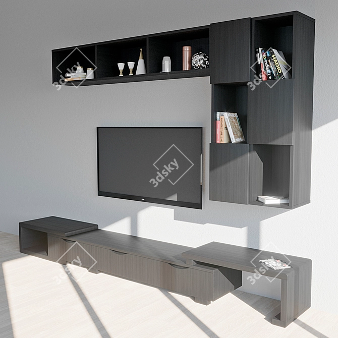 Modern Wooden TV Stand with Showcase 3D model image 3