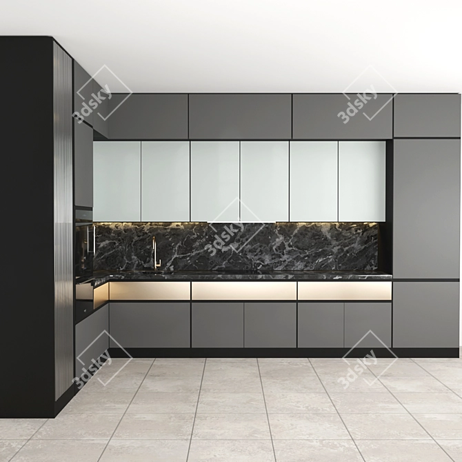 Sleek Gray Kitchen: Modern & Spacious 3D model image 1