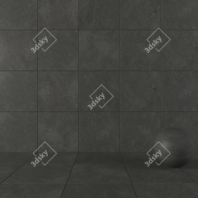 Sleek Black Concrete Wall Tiles 3D model image 1