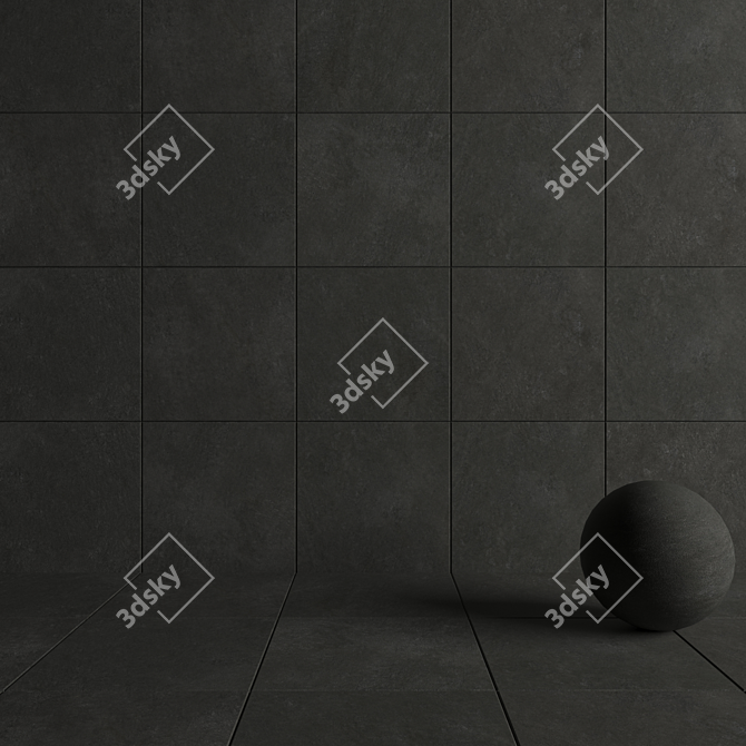 Sleek Black Concrete Wall Tiles 3D model image 4