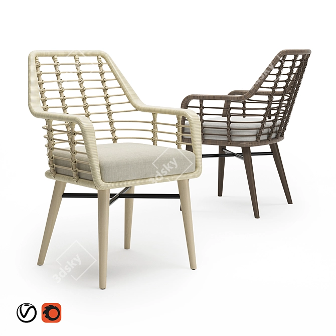 Vintage Emery Armchair: White & Dark Brown 3D model image 1