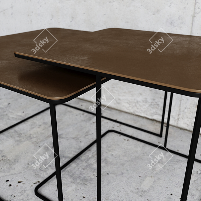 Brass Metal Coffee Tables Set 3D model image 3