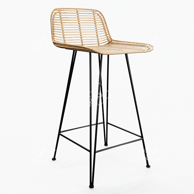 Natural Elegance: HKLiving Rattan Bar Stool 3D model image 1