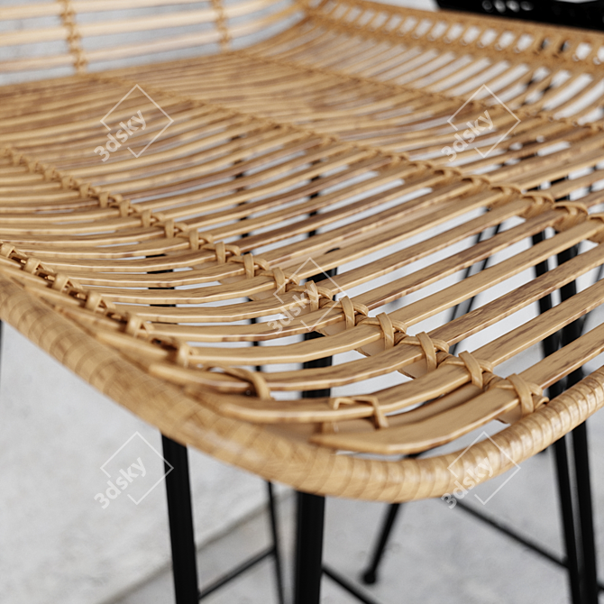 Natural Elegance: HKLiving Rattan Bar Stool 3D model image 2