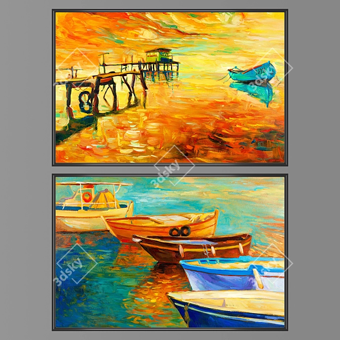 Elegant Wall Paintings Set 3D model image 1