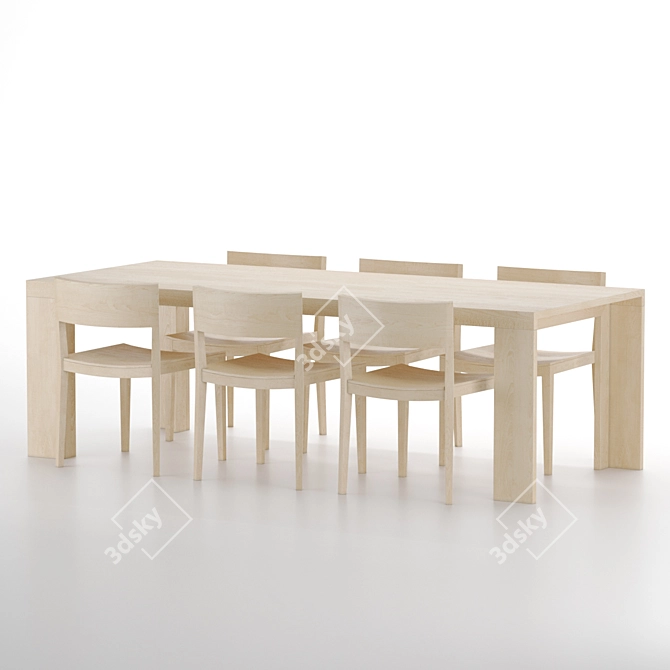 Modern Oak Dining Table Set 3D model image 2