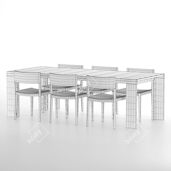 Modern Oak Dining Table Set 3D model image 3