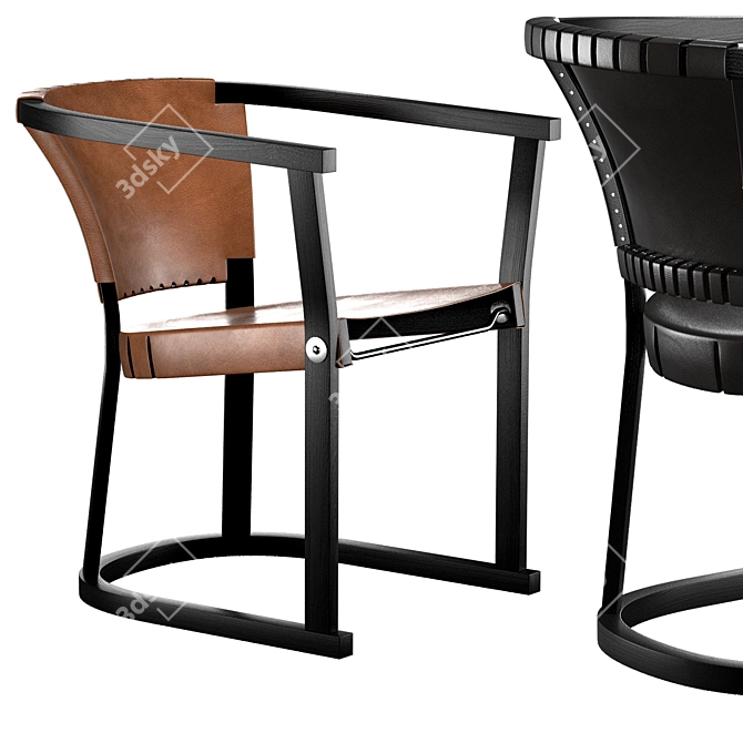 Vintage Loft Chair T13: Stylish Wood & Leather Design 3D model image 1