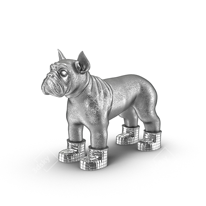 Shimmering Silver Bulldog Sculpture 3D model image 1