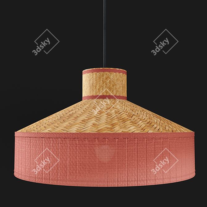 Elegant Linen & Rattan Pendant 3D model image 2