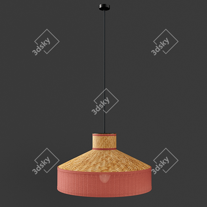 Elegant Linen & Rattan Pendant 3D model image 3