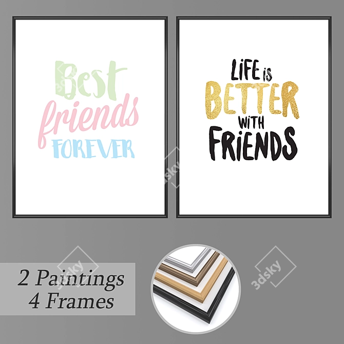 Artistic Set: 2 Paintings & 4 Frame Options 3D model image 1