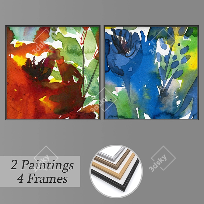 Modern Wall Painting Set 3D model image 1