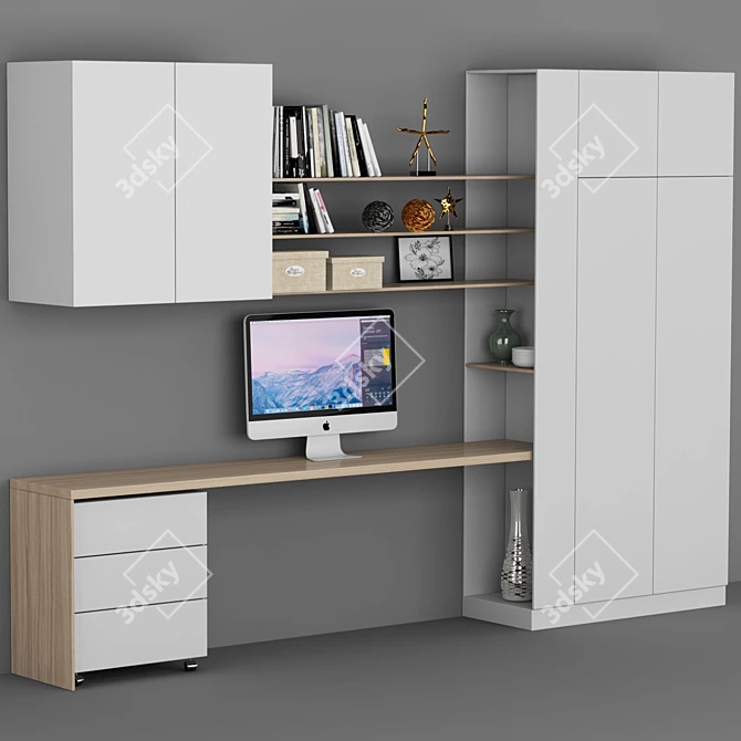 Spacious Home Office Shelf 3D model image 2