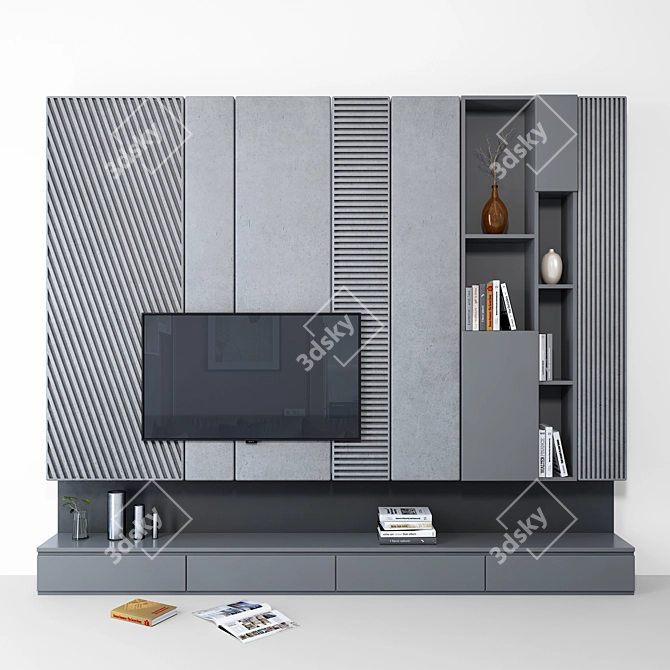 Sleek TV Wall Set 3D model image 1