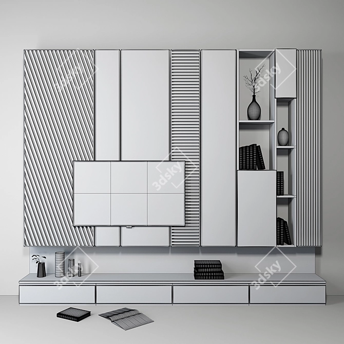 Sleek TV Wall Set 3D model image 2