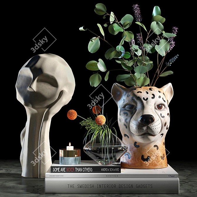 Elegant Decor Set: KRISTIINA Sculpture & Leopard Vase 3D model image 2