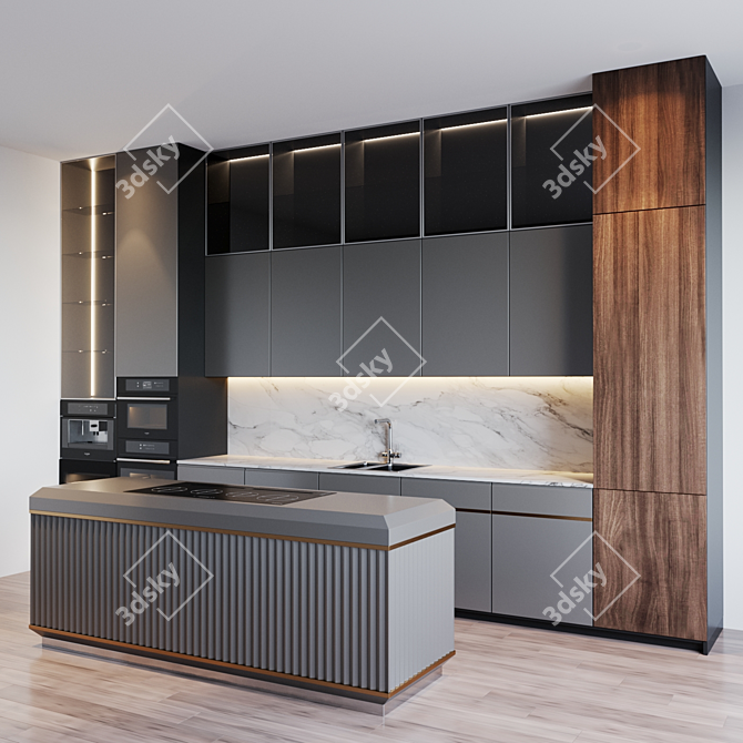 Modern Kitchen Set: Customizable & Equipped with Top-notch Appliances 3D model image 2