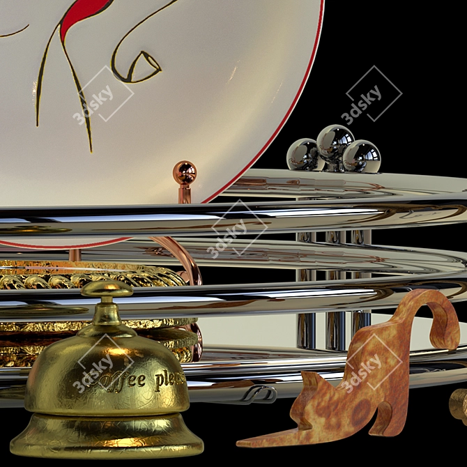 Elegant Decor Set: Tray, Plates, Vase Stand, Bell 3D model image 4