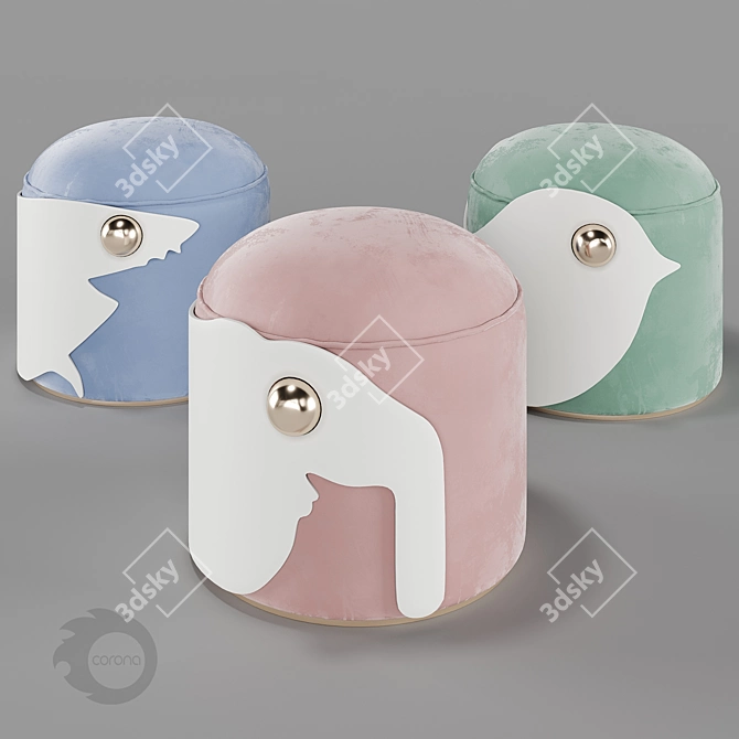 Circu Animal Stools: Adorable Velvet Poufs 3D model image 1