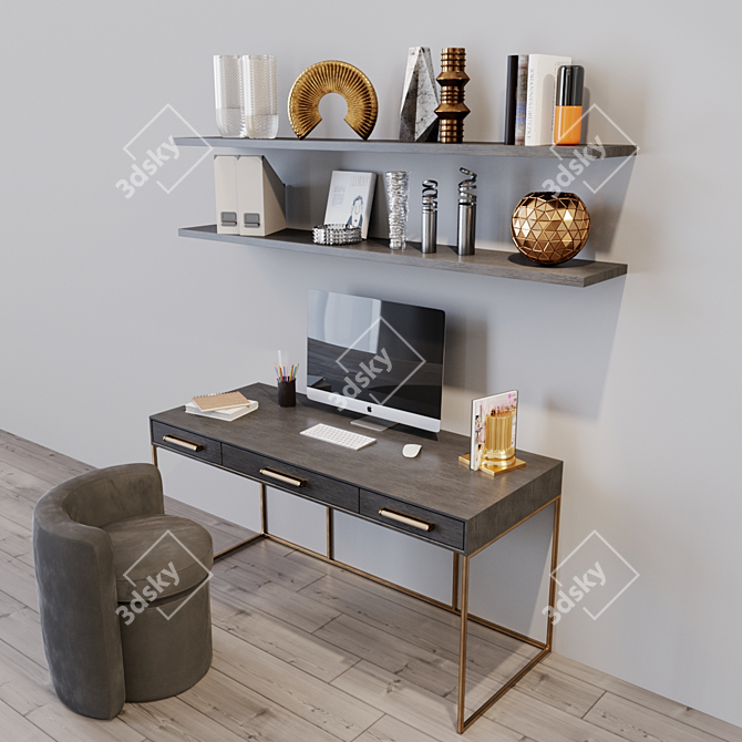 Title: Elegant Workplace Set: Stool & Desk 3D model image 1