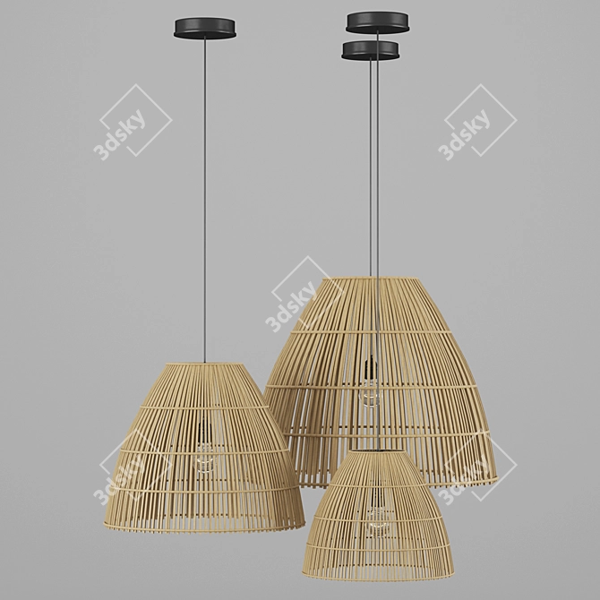 Rustic Rattan Pendant Light 3D model image 1