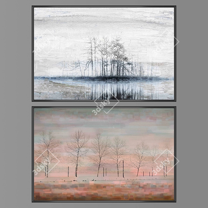 Set of 2 Wall Paintings with 4 Frame Options 3D model image 1