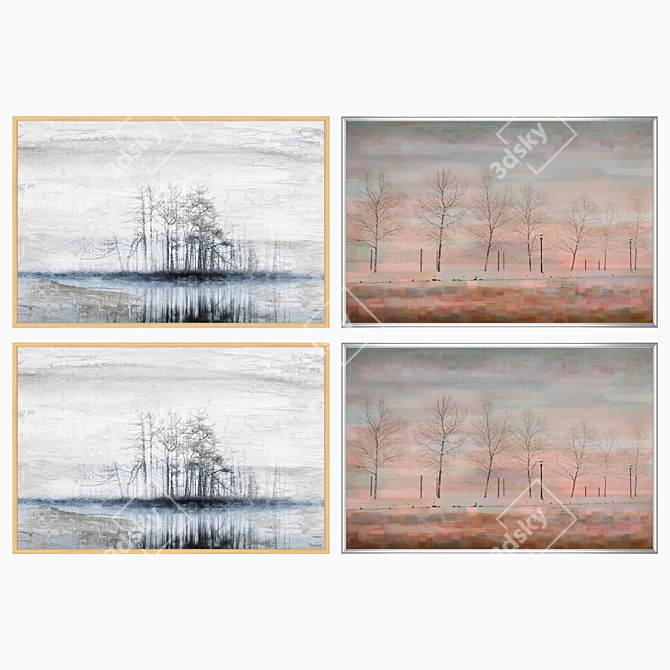 Set of 2 Wall Paintings with 4 Frame Options 3D model image 3