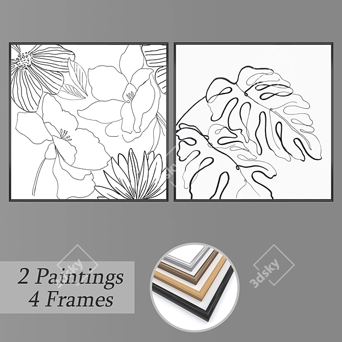 Elegant Wall Art Set with Frame Options 3D model image 1