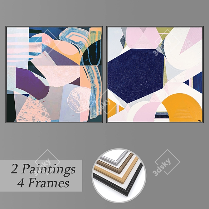 Modern Wall Art Set with Frame Options 3D model image 1