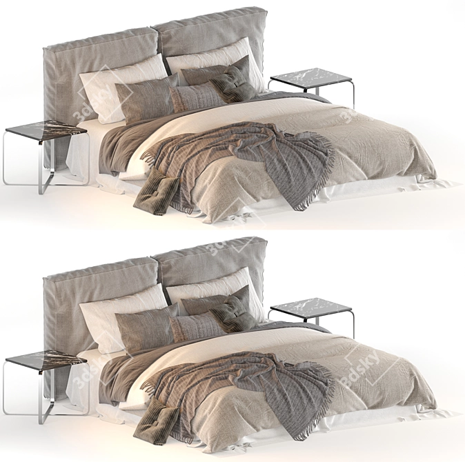 Modern Meridiani Stone Bed 3D model image 13