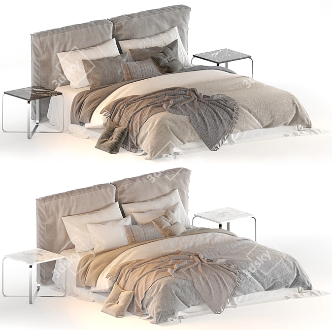 Modern Meridiani Stone Bed 3D model image 15