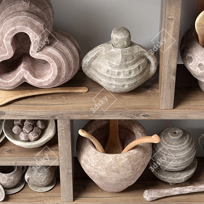 Old Stone Dishes Rack 3D model image 4