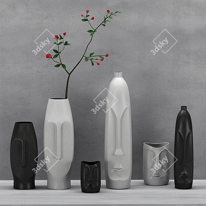 Nordic Abstract Ceramic Vases 3D model image 2