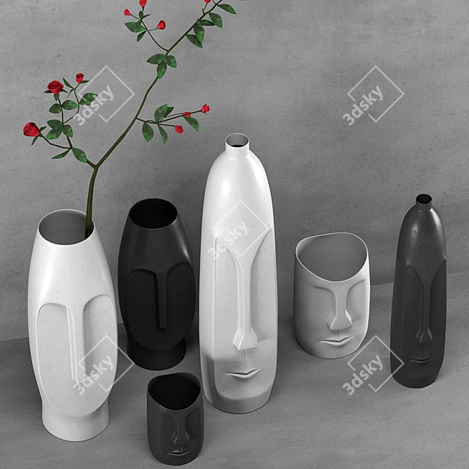 Nordic Abstract Ceramic Vases 3D model image 3