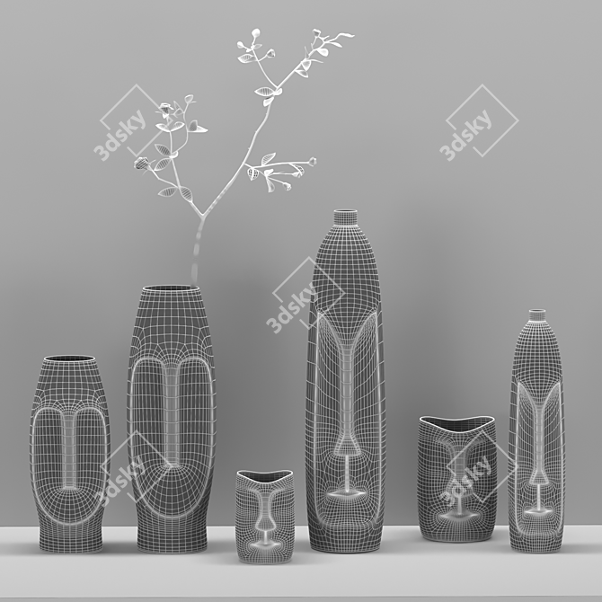 Nordic Abstract Ceramic Vases 3D model image 4