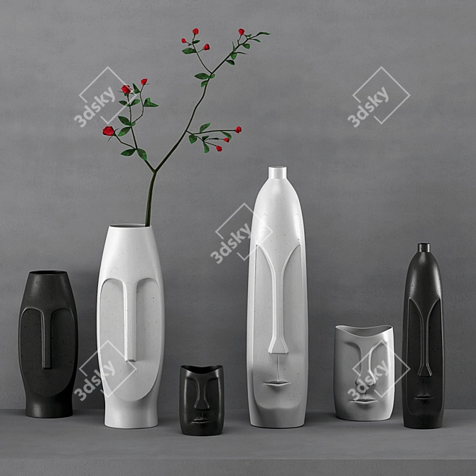 Nordic Abstract Ceramic Vases 3D model image 5