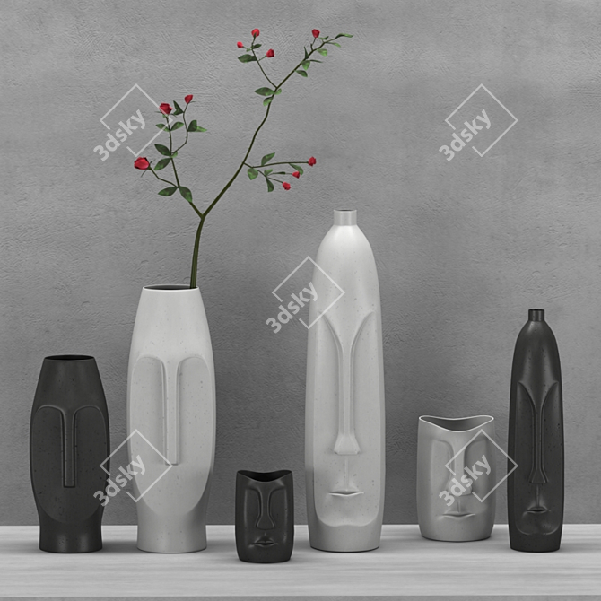 Nordic Abstract Ceramic Vases 3D model image 6