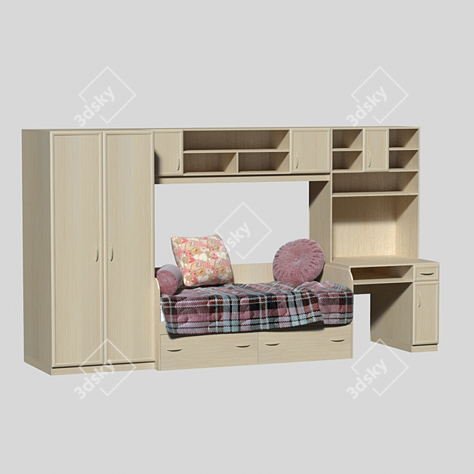 Modern Kids Bedroom Furniture Set 3D model image 1
