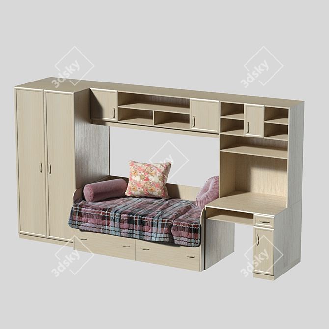Modern Kids Bedroom Furniture Set 3D model image 2