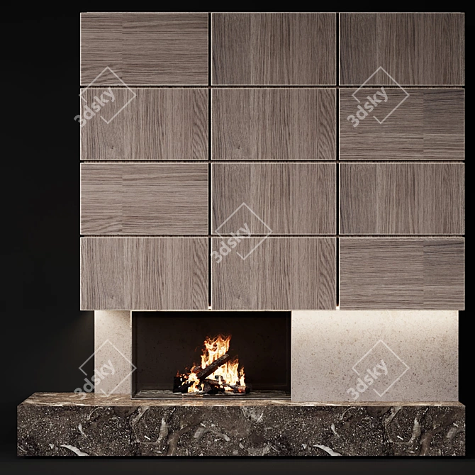 Modern Wooden Panel Fireplace 3D model image 2