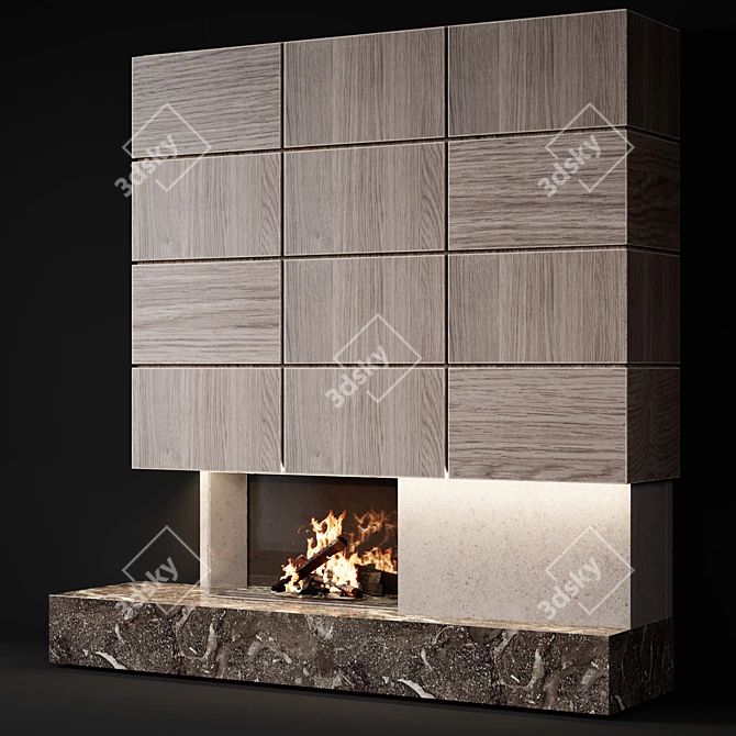 Modern Wooden Panel Fireplace 3D model image 3