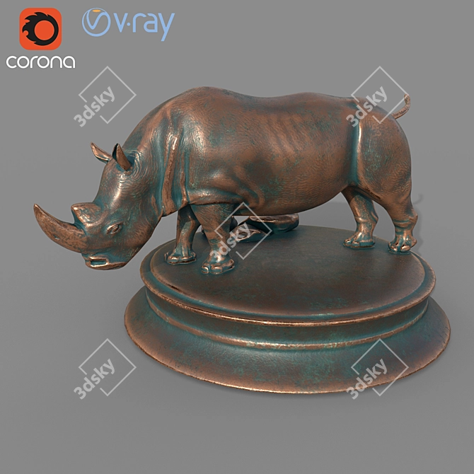 Copper Rhino Sculpture 3D model image 1