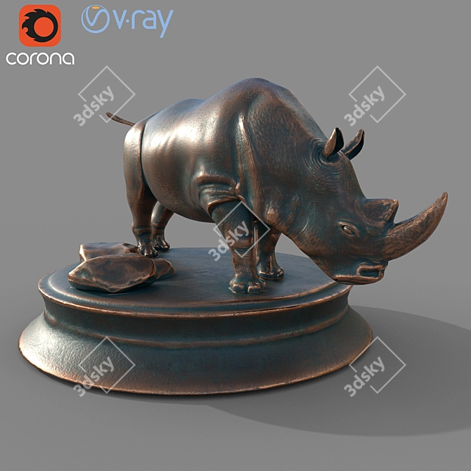 Copper Rhino Sculpture 3D model image 2